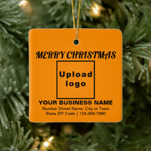 Business Christmas Orange Color Square Keramikornament