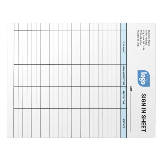 Business Client Sign In Sheet Template Notepad Notizblock (Vorderseite)