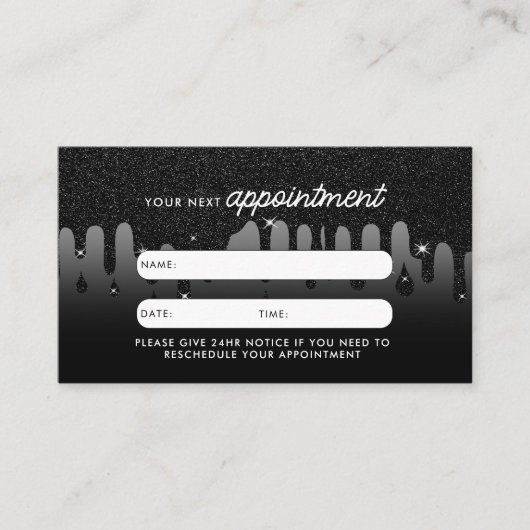 Business Client Termin Karte Schwarzer Glitzer (Vorderseite)