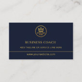 Business Coach Blau Gold Logo QR Code Visitenkarte (Vorderseite)
