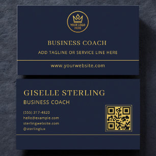 Business Coach Blau Gold Logo QR Code Visitenkarte