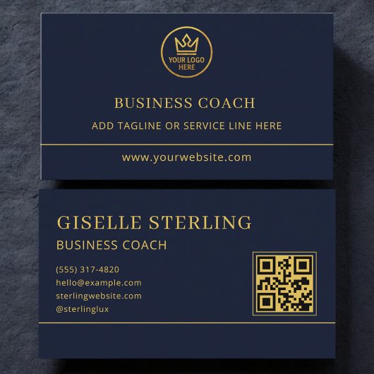 Business Coach Blue Gold Logo QR Code Visitenkarte