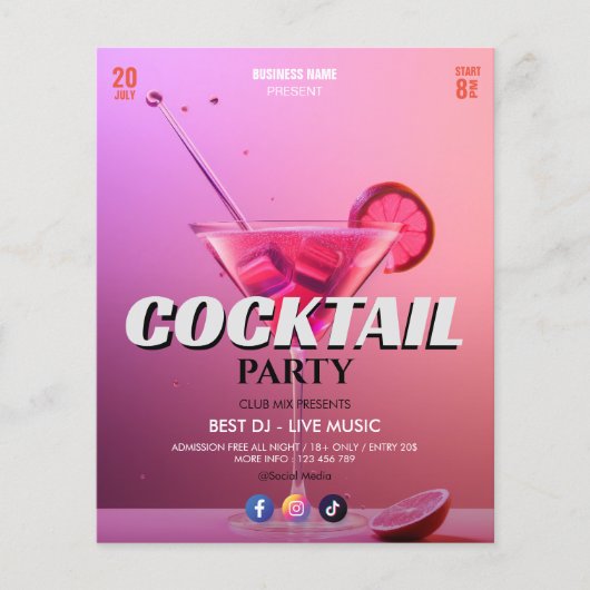 Business Cocktail Event | Rosa Sweet Party Flyer (Vorne)