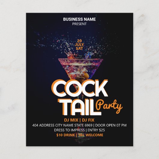Business Cocktail Event | Schwarzes modernes Party Flyer (Vorne)
