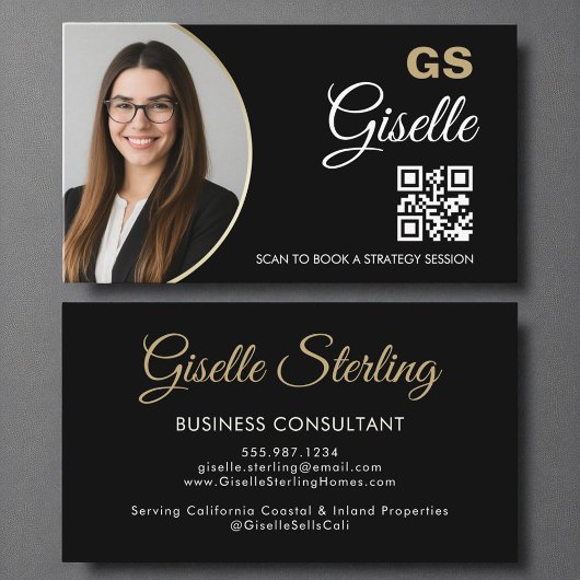 Business Consultant Black Gold Foto QR Code Visitenkarte