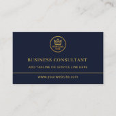 Business Consultant Blue Gold Logo QR Code Visitenkarte (Vorderseite)