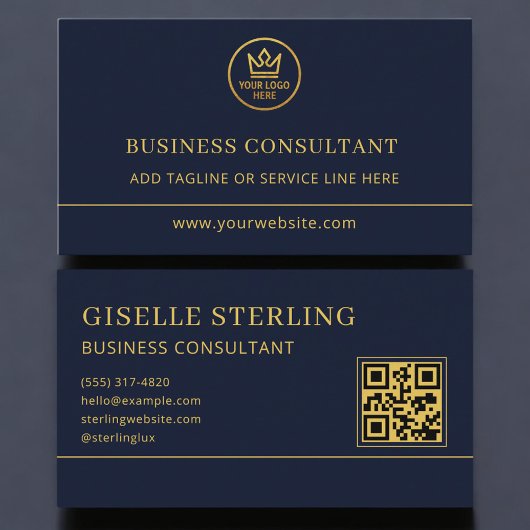 Business Consultant Blue Gold Logo QR Code Visitenkarte