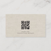 Business Consultant Luxury Neutral Linen QR Code Visitenkarte (Rückseite)