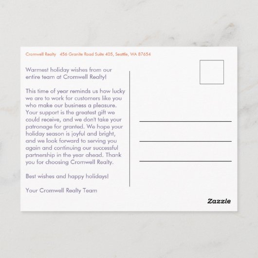 Business Corporate Christmas Holiday CUSTOM Photo Postkarte (Rückseite)