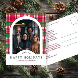 Business Corporate Holiday Plaid CUSTOM Arch PHOTO Postkarte