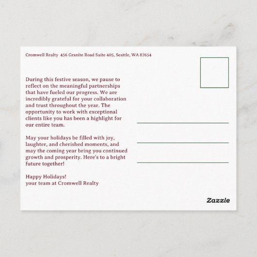 Business Corporate Holiday Plaid CUSTOM Arch PHOTO Postkarte (Rückseite)