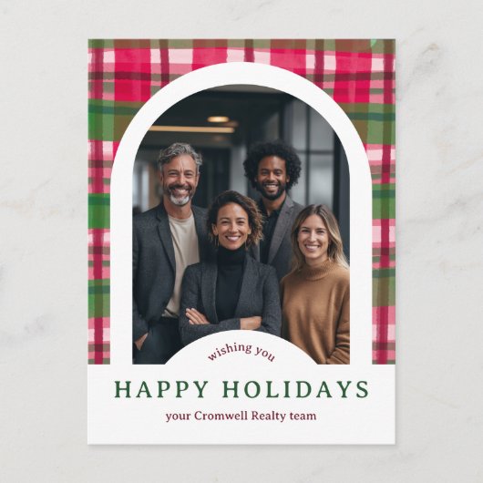 Business Corporate Holiday Plaid CUSTOM Arch PHOTO Postkarte (Vorderseite)