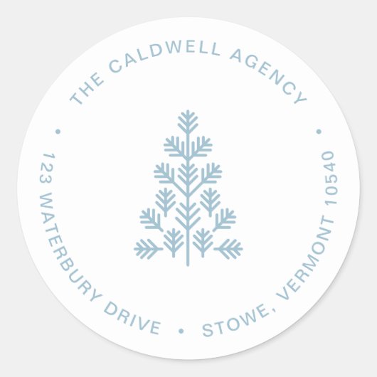 Business Corporate Holiday Tree Dusty Blue Adresse Runder Aufkleber (Vorderseite)