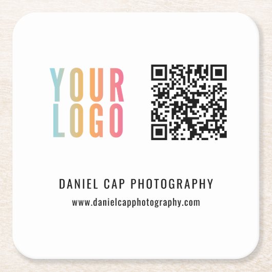 Business Custom Logo QR Code Rechteckiger Pappuntersetzer (Vorderseite)