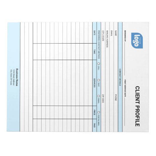 Business Customer Client Profile Sheet Notepad Notizblock (Vorderseite)