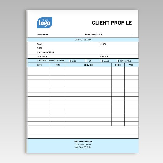 Business Customer Client Profile Sheet Notepad Notizblock