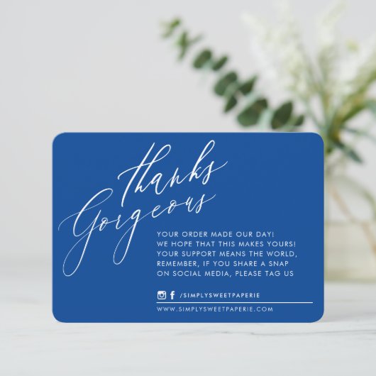 BUSINESS DANK IHNEN chic Kalligraphie königsblau Dankeskarte (Stehend Vorderseite)