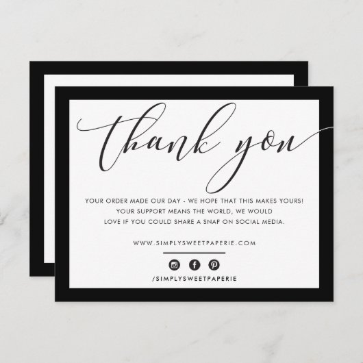 BUSINESS DANK IHNEN elegantes schlichtes schwarzes Dankeskarte (Vorne/Hinten)