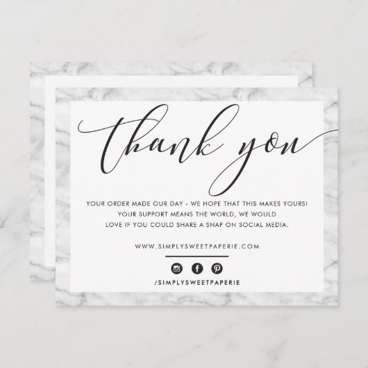 BUSINESS DANK IHNEN elegantes schwarz-graues Marmo Dankeskarte (Vorne/Hinten)