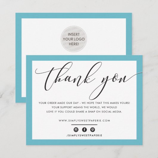 BUSINESS DANK IHNEN elegantes schwarz türkisfarben Dankeskarte (Vorne/Hinten)