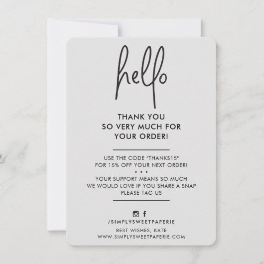 BUSINESS DANK IHNEN modern hallo hellgrau schwarz Dankeskarte (Vorderseite)