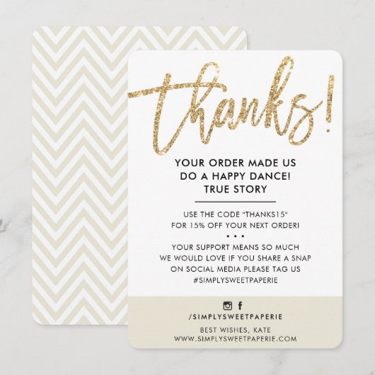 BUSINESS DANK IHNEN moderne Goldcreme Glitzer Elfe Dankeskarte (Vorne/Hinten)