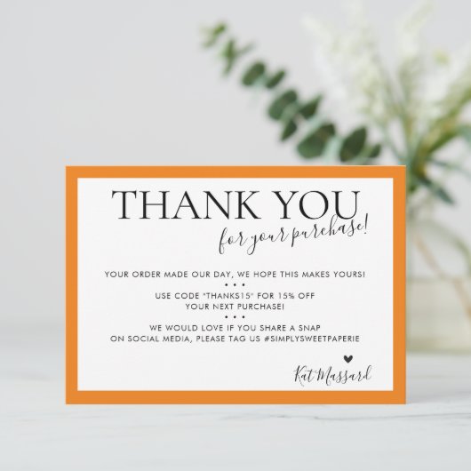 BUSINESS DANK IHNEN moderne, schicke, helle Orange Dankeskarte (Stehend Vorderseite)