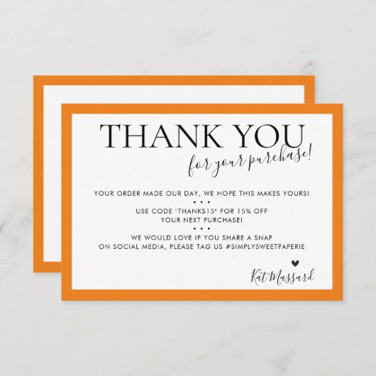 BUSINESS DANK IHNEN moderne, schicke, helle Orange Dankeskarte (Vorne/Hinten)