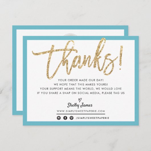 BUSINESS DANK IHNEN modernen schicken Gold Glitzer Dankeskarte (Vorne/Hinten)