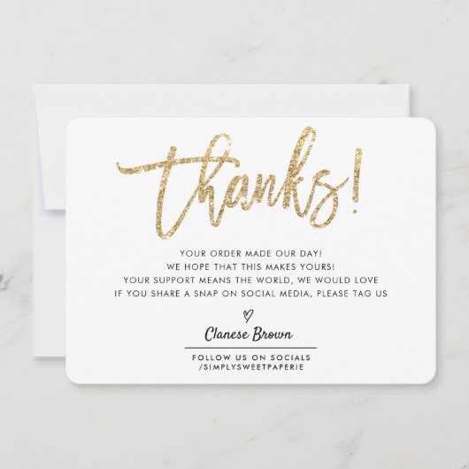 BUSINESS DANK IHNEN Moderner schicke Gold Glitzer Dankeskarte (Vorderseite)