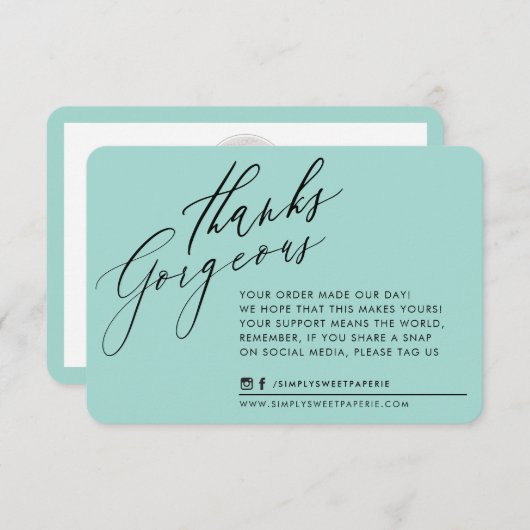 BUSINESS DANK IHNEN schick Kalligraphie Minze grün Dankeskarte (Vorne/Hinten)