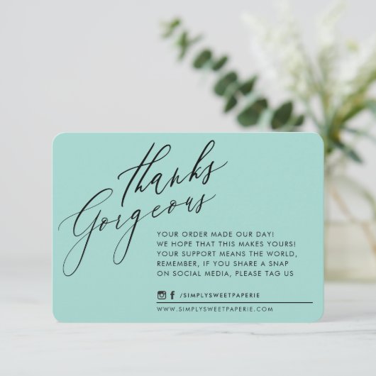 BUSINESS DANK IHNEN schick Kalligraphie Minze grün Dankeskarte (Stehend Vorderseite)