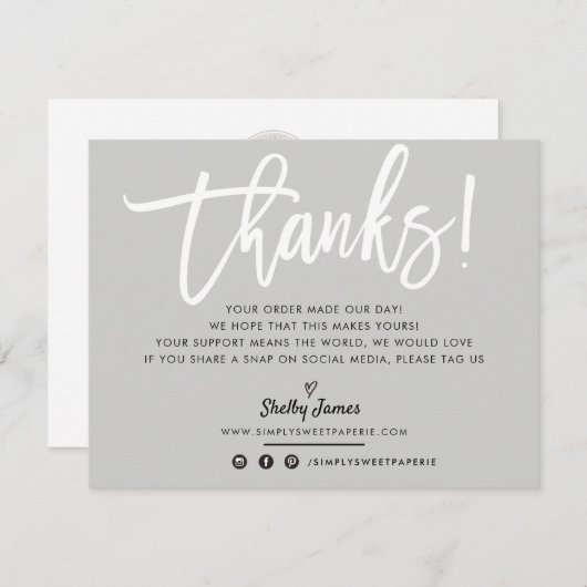BUSINESS DANK IHNEN schick weißes Skript grau Dankeskarte (Vorne/Hinten)