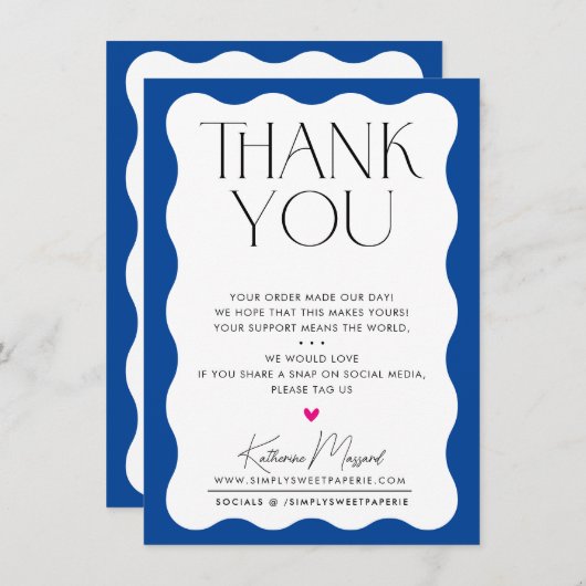 BUSINESS DANK SIE winken elegante Serifen königsbl Dankeskarte (Vorne/Hinten)