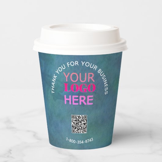 Business dank Textur Look Phone Logo QR Code Pappbecher (Vorderseite)