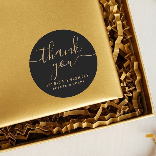 Business Danke Black Gold Elegante Script Runder Aufkleber