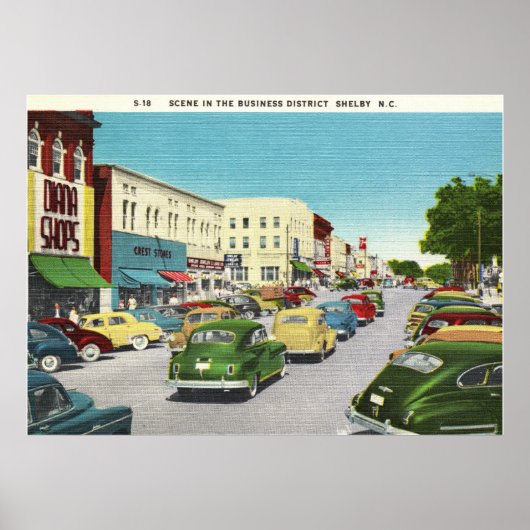 Business District, Shelby, North Carolina Vintag Poster (Vorne)