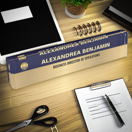 Business Employee Logo Gold Blue Modern Custom Namensplakette