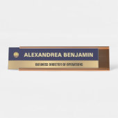 Business Employee Logo Gold Blue Modern Custom Schreibtischnamensplakette (Vorderseite )