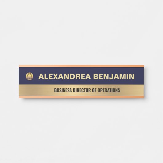 Business Employee Logo Gold Blue Modern Custom Türschild (Vorderseite )