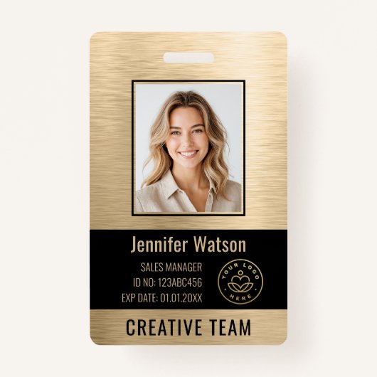 Business Employee Photo Faux Brushed Gold Black ID Ausweis (Vorderseite)