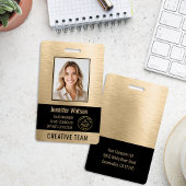 Business Employee Photo Faux Brushed Gold Black ID Ausweis