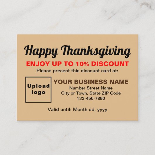 Business Erntedank Light Brown Discount Card Rabattkarte (Vorderseite)