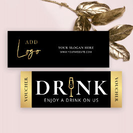 Business Event Black & Gold Logo Drink Voucher Mini Visitenkarte
