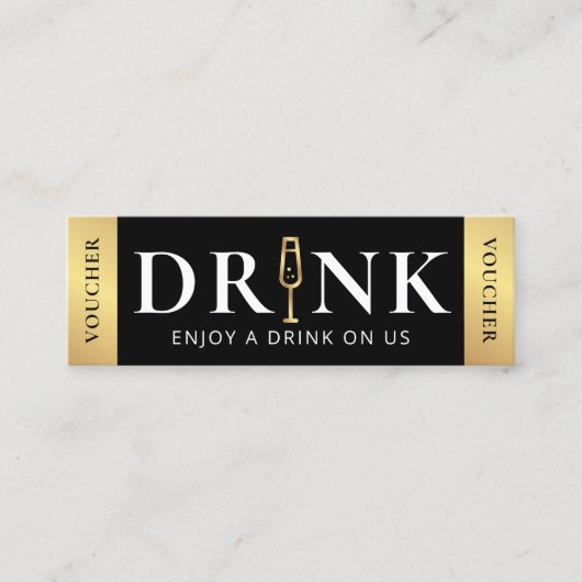 Business Event Black & Gold Logo Drink Voucher Mini Visitenkarte (Vorderseite)