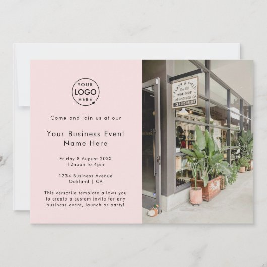 Business Event | Blush Pink Modernes einfaches Fot Einladung (Vorderseite)