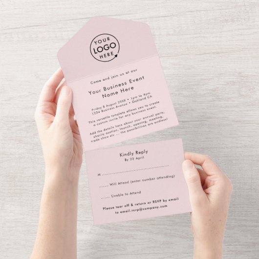 Business Event | Minimalistische Rosa Logo-UAWG All In One Einladung (Abreißen)
