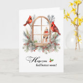 Business Get Well Kardinal Birds in Winter Window Karte (Gelbe Blume)