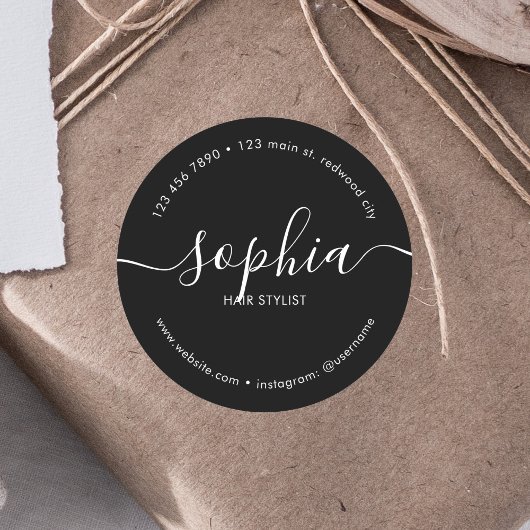 Business Girly Calligraphy Black Runder Aufkleber