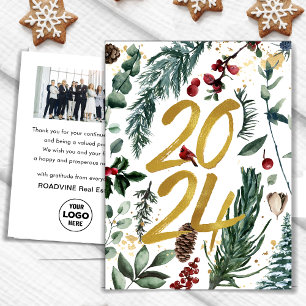 Business Gold 2025 Weihnachts Pine Bough Feiertagspostkarte